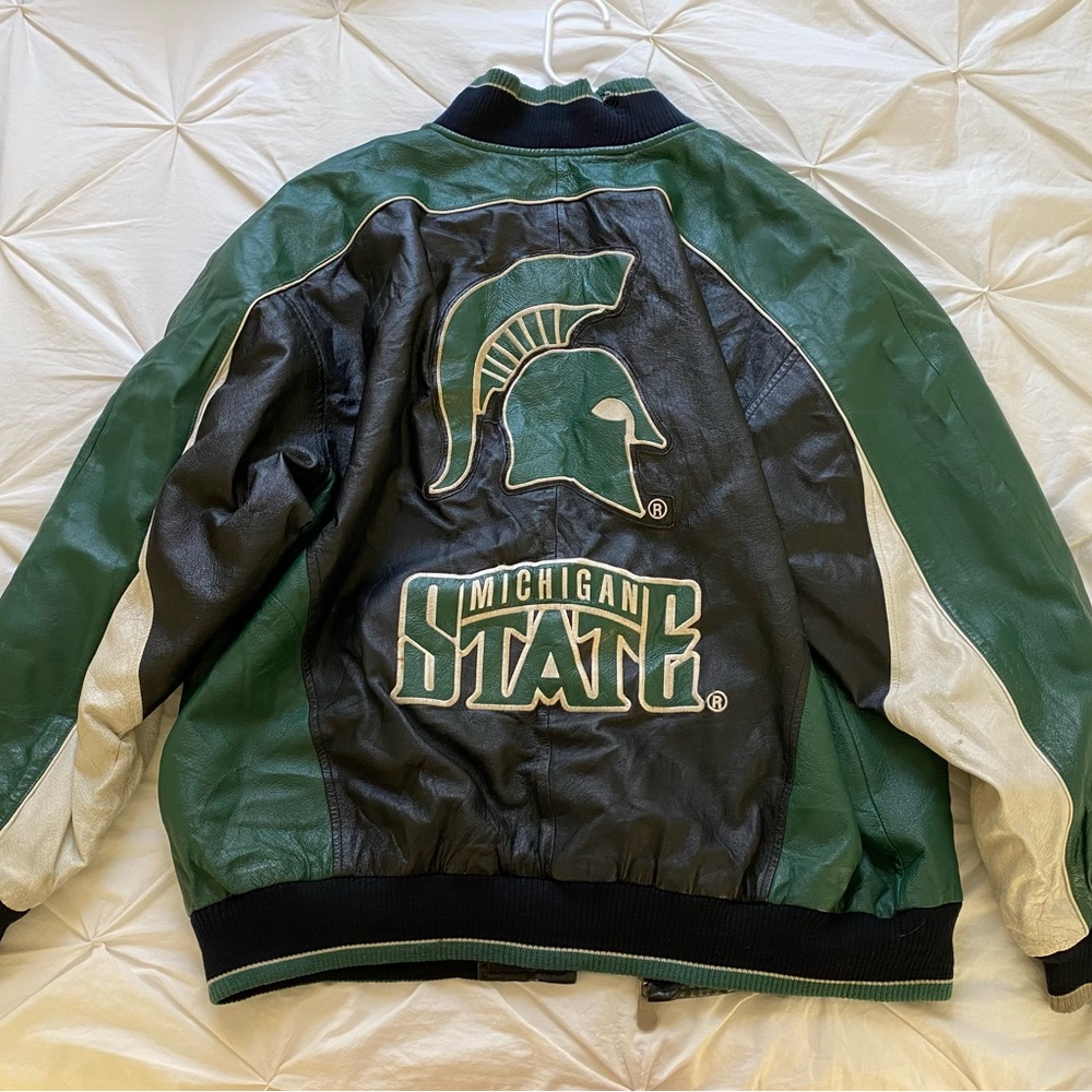 Michigan state msu varsity leather jacket